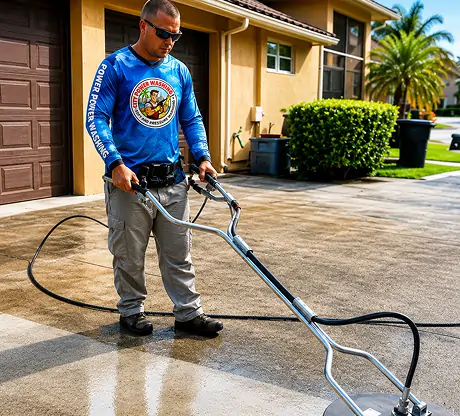 Professional driveway pressure washing service by City Power Washing