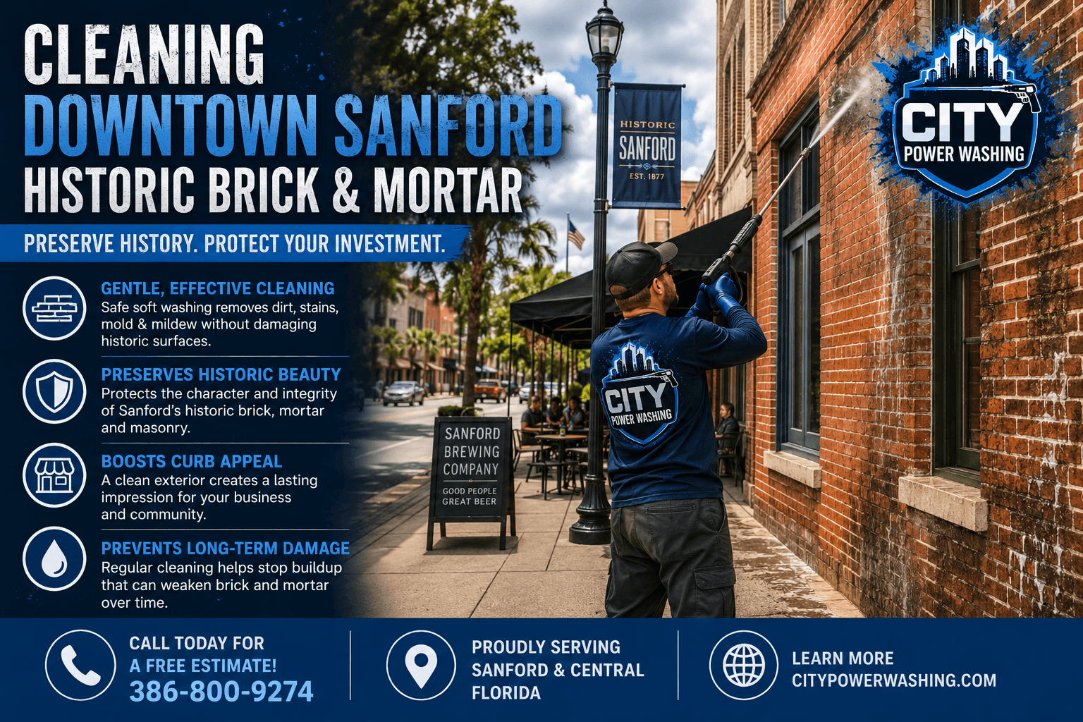 Cleaning Downtown Sanford’s Century-Old Brick and Mortar